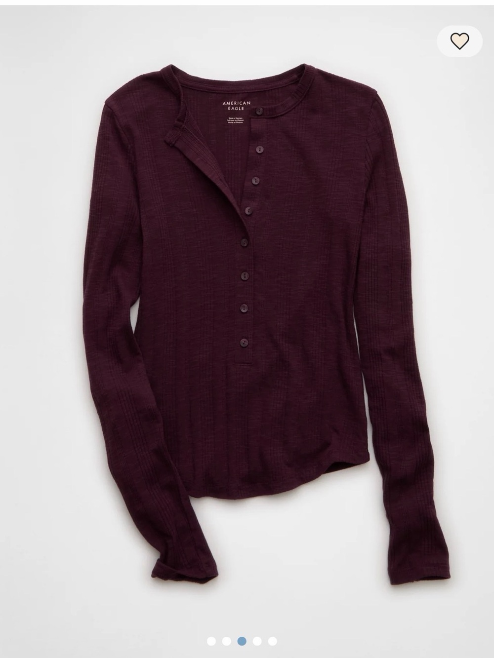 American Eagle Outfitters Long Sleeve Ribbed Henley in Plum